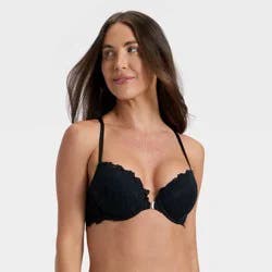 Women's Lace Front-Close Push-Up Plunge Bra - Auden™ Black 34D