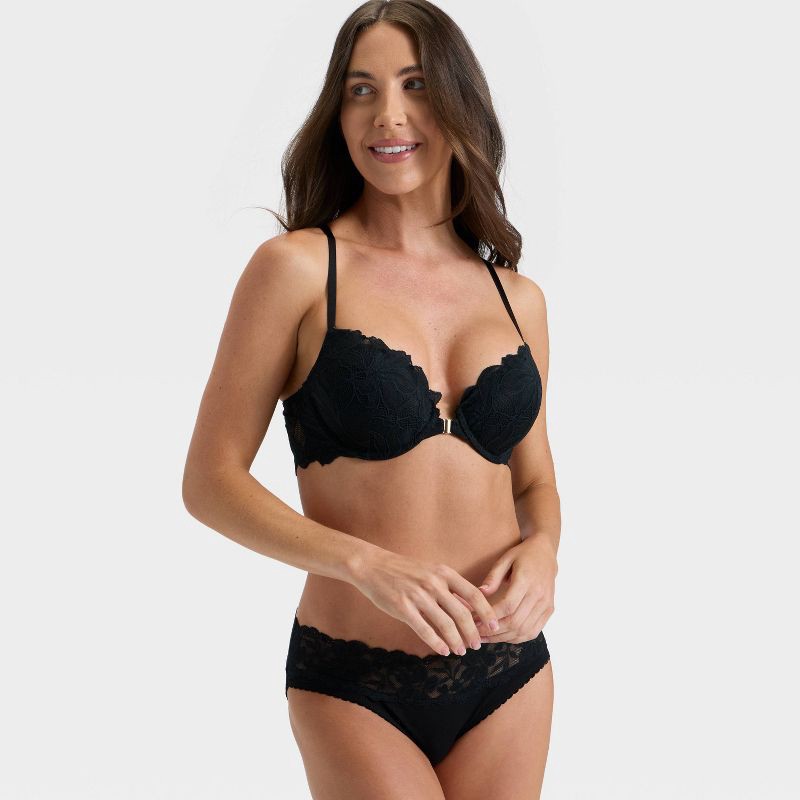 slide 3 of 5, Women's Lace Front-Close Push-Up Plunge Bra - Auden™ Black 40C, 1 ct