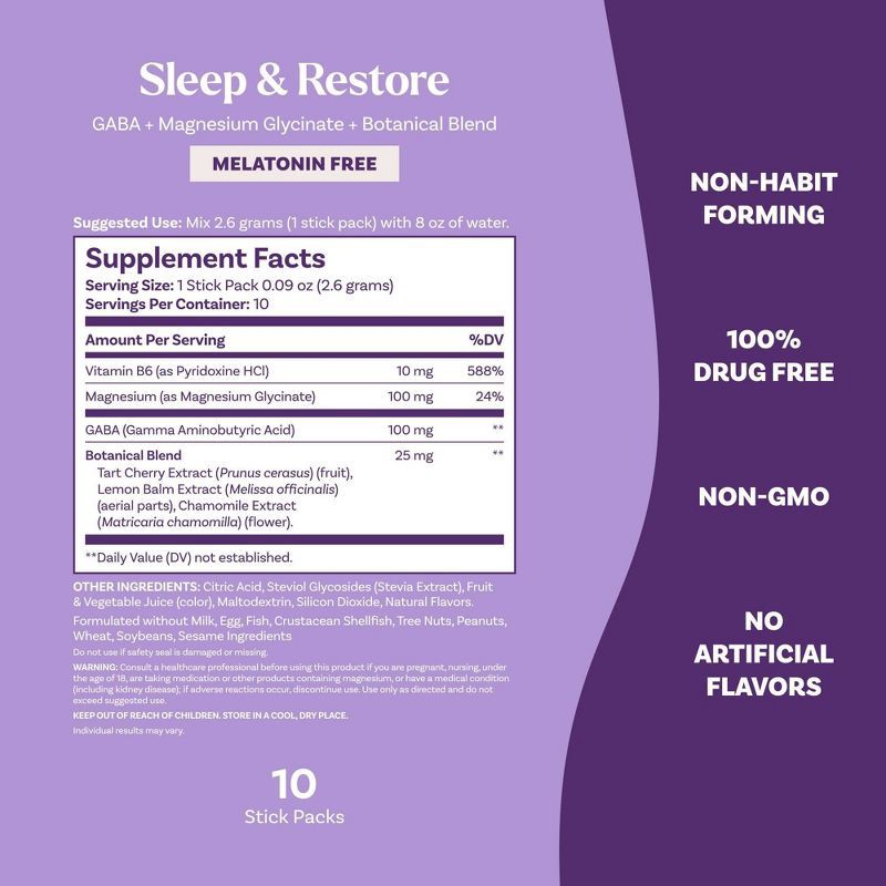 slide 4 of 8, Natrol Sleep & Restore Calming Drink Mix for Restorative Sleep with Magnesium, GABA - Cherry - 10ct, 10 ct