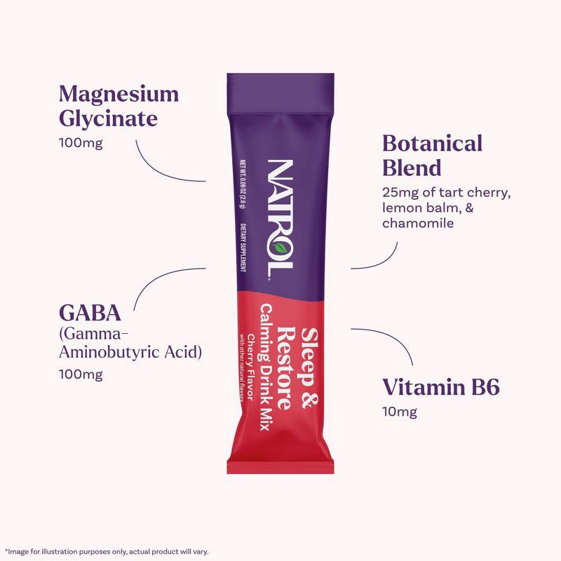 slide 7 of 8, Natrol Sleep & Restore Calming Drink Mix for Restorative Sleep with Magnesium, GABA - Cherry - 10ct, 10 ct
