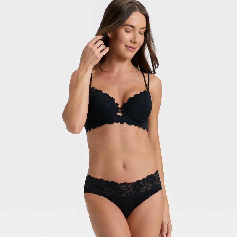 slide 3 of 5, Women's Lace Lightly Lined Demi Bra - Auden™ Black 32B, 1 ct
