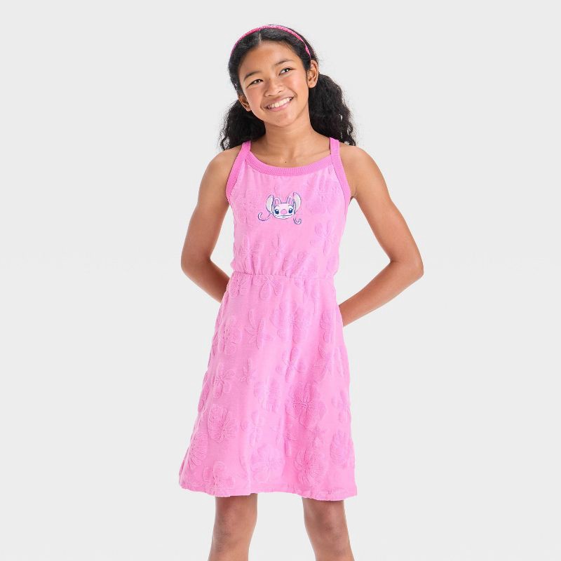 Lilo & Stitch Girls' Disney Stitch and Angel Embroidered Terry Tank Dress -  Pink XS | Shipt