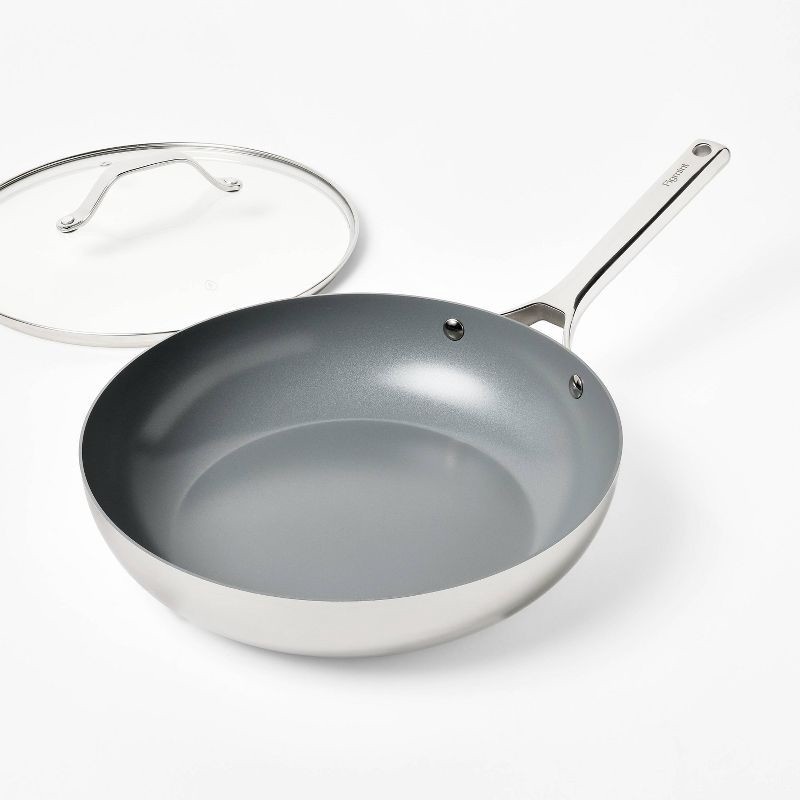 slide 3 of 7, 12" Nonstick Ceramic Coated Stainless Steel Frying Pan with Cover - Figmint™, 1 ct