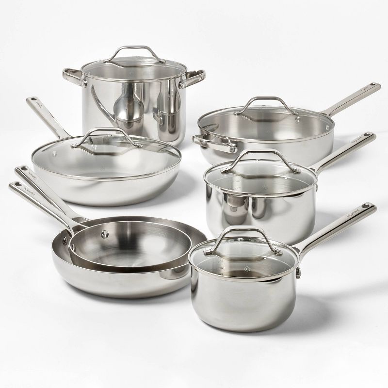 slide 6 of 8, 2pk (8" & 10") Uncoated Stainless Steel Frying Pan Set - Figmint™, 2 ct