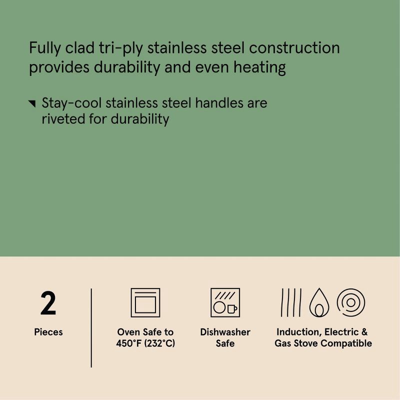 slide 7 of 8, 2pk (8" & 10") Uncoated Stainless Steel Frying Pan Set - Figmint™, 2 ct
