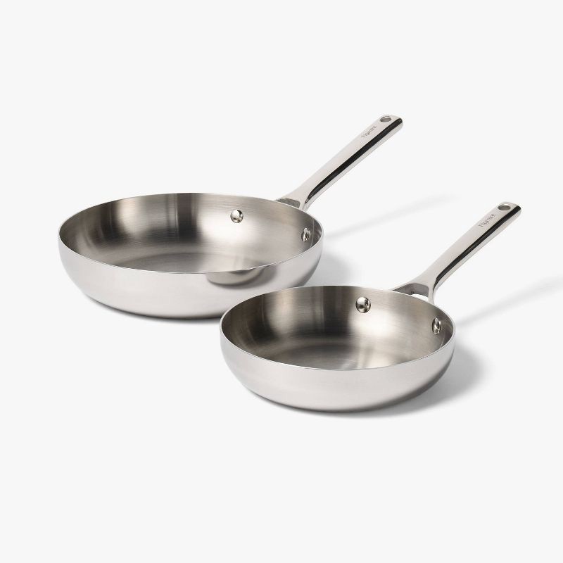 slide 1 of 8, 2pk (8" & 10") Uncoated Stainless Steel Frying Pan Set - Figmint™, 2 ct