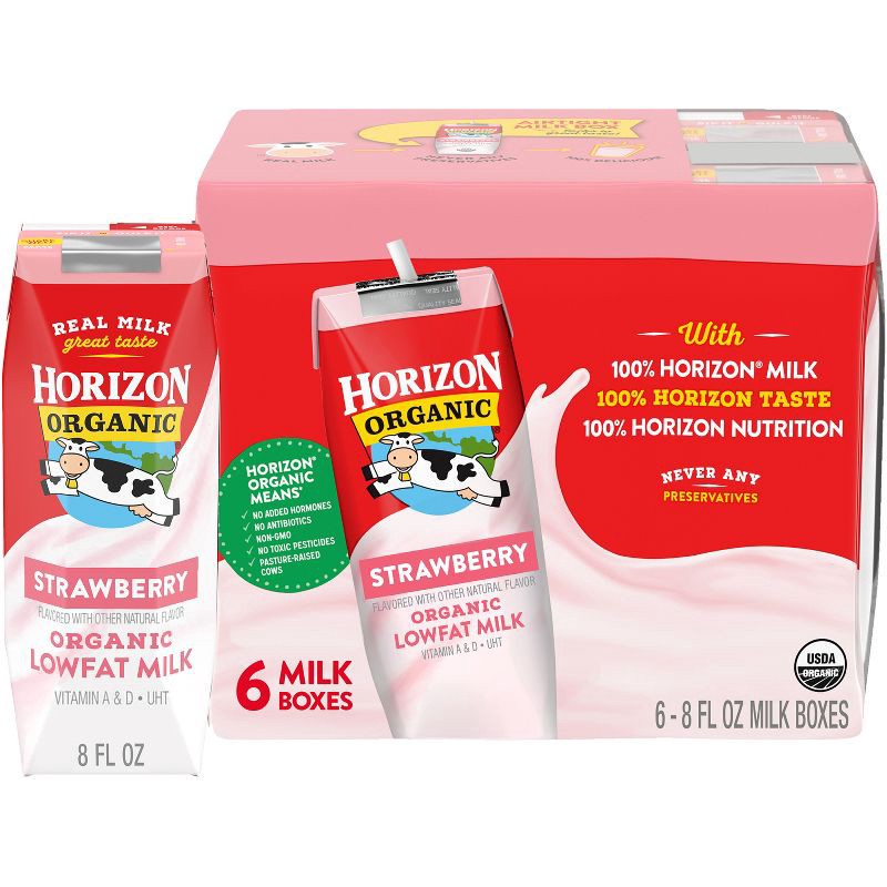 slide 1 of 8, Horizon Organic 1% Strawberry Milk - 6pk/8 fl oz Boxes, 6 ct; 8 fl oz
