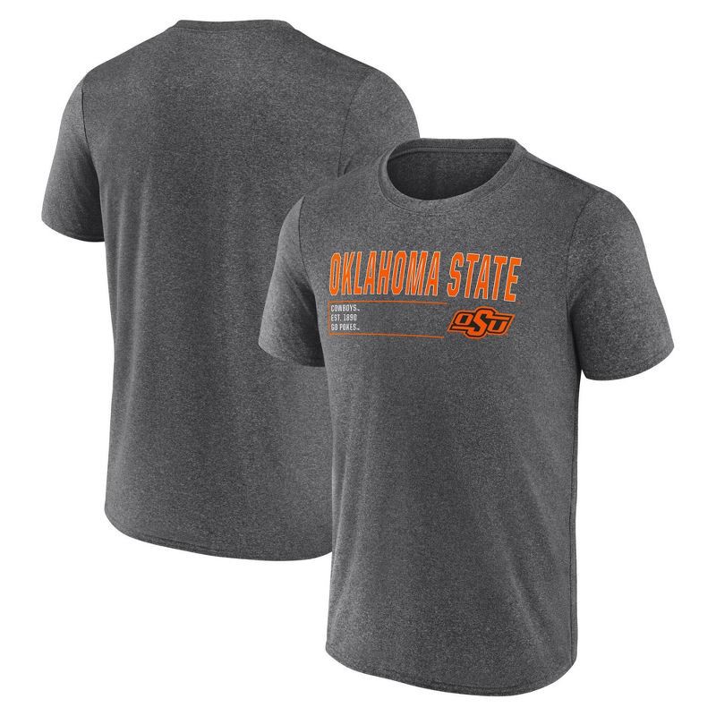 slide 3 of 3, NCAA Oklahoma State Cowboys Men's Charcoal Heather Poly T-Shirt - L, 1 ct