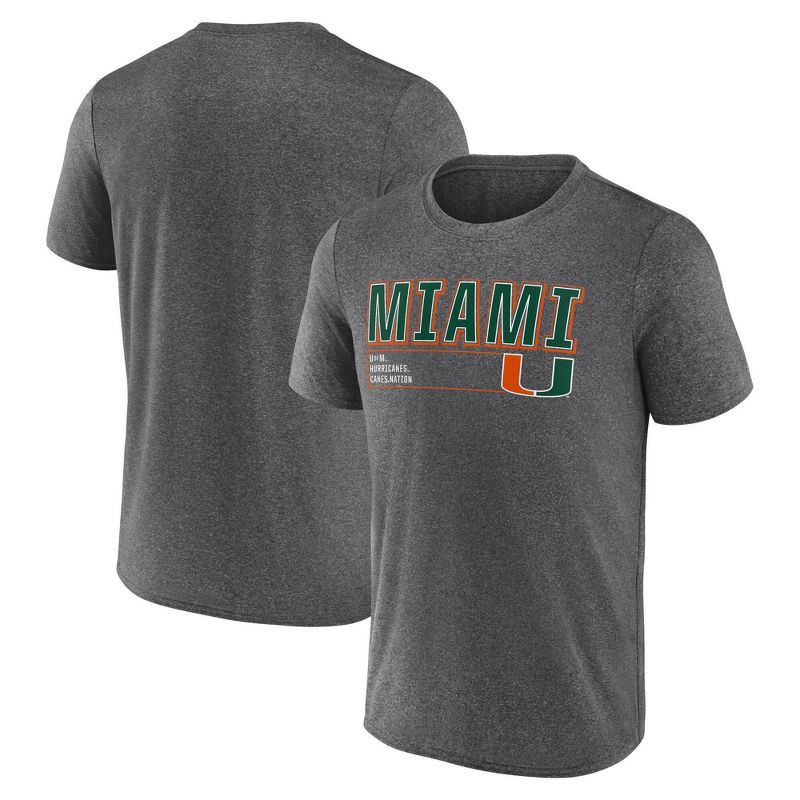 slide 3 of 3, NCAA Miami Hurricanes Men's Charcoal Heather Poly T-Shirt - XL, 1 ct