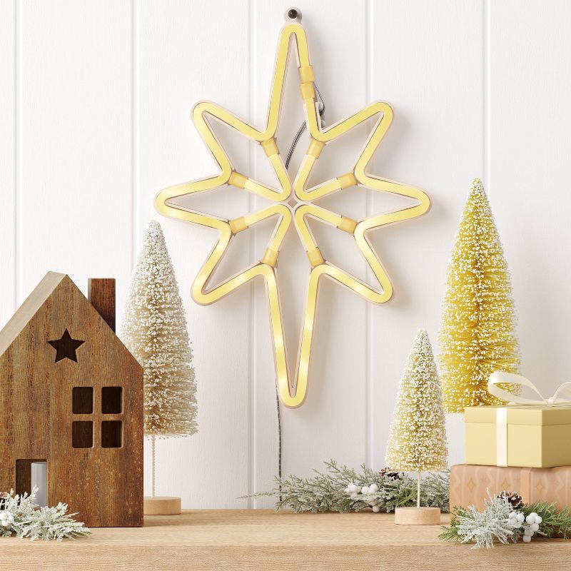 slide 2 of 4, LED Battery Operated Neon Star Hangable Sign Warm White - Wondershop™, 1 ct
