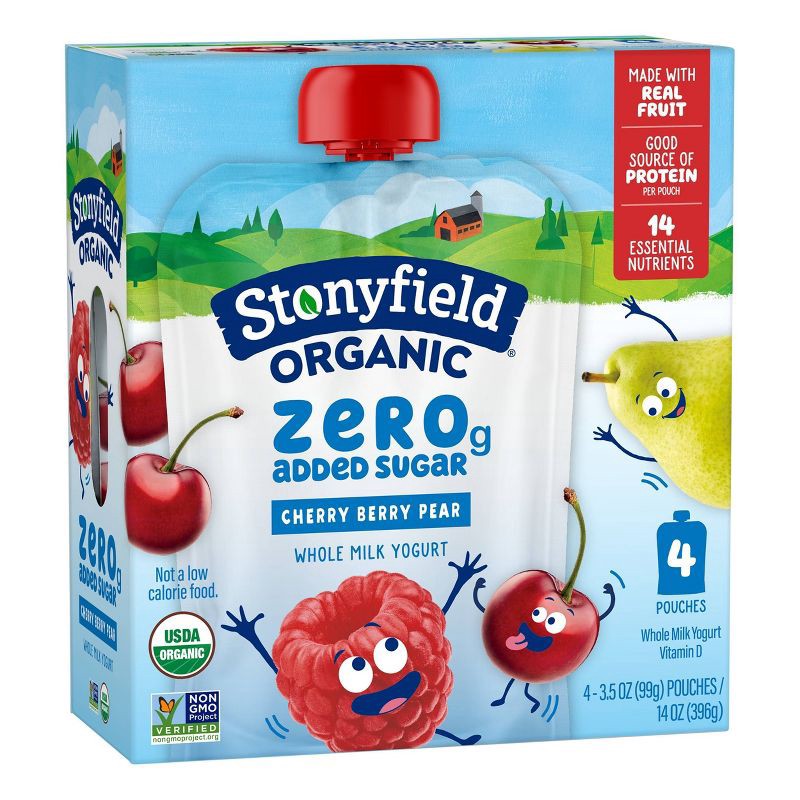 slide 1 of 8, Stonyfield Kids' Cherry Berry Traditional Yogurt Pouch - 14oz/4ct, 4 ct; 14 oz