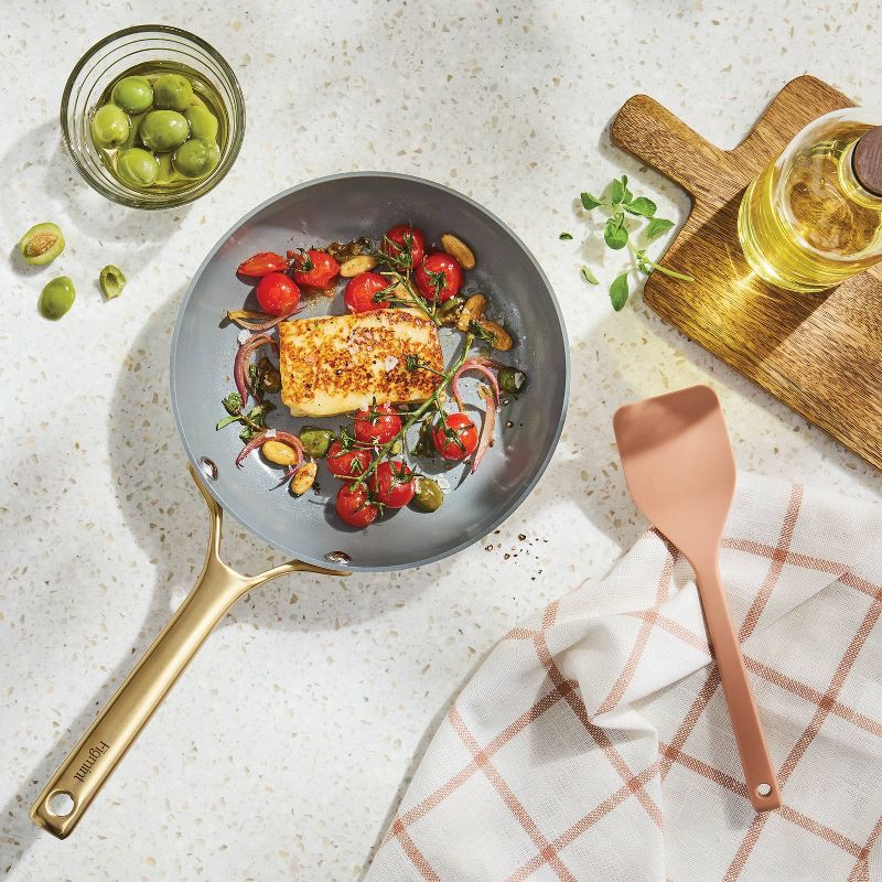 slide 2 of 8, 8" Nonstick Ceramic Coated Aluminum Frying Pan With Champagne Handle Cream - Figmint™, 1 ct