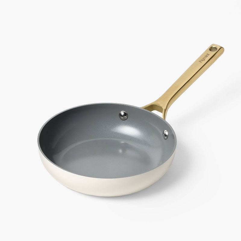 slide 3 of 8, 8" Nonstick Ceramic Coated Aluminum Frying Pan With Champagne Handle Cream - Figmint™, 1 ct