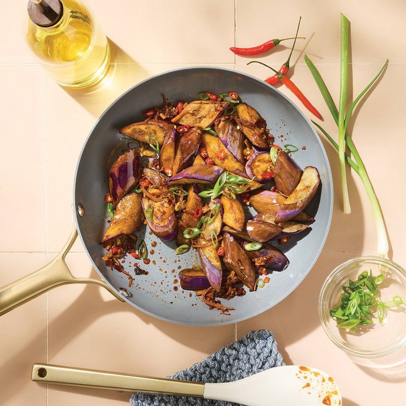 slide 2 of 8, 10" Nonstick Ceramic Coated Aluminum Frying Pan with Champagne Handle Cream - Figmint™, 1 ct