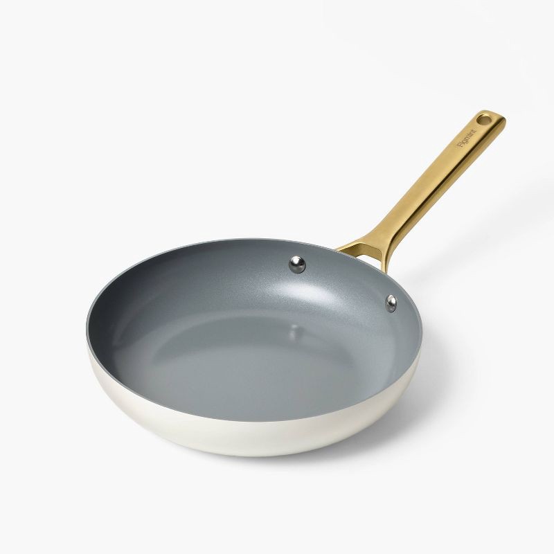 slide 3 of 8, 10" Nonstick Ceramic Coated Aluminum Frying Pan with Champagne Handle Cream - Figmint™, 1 ct