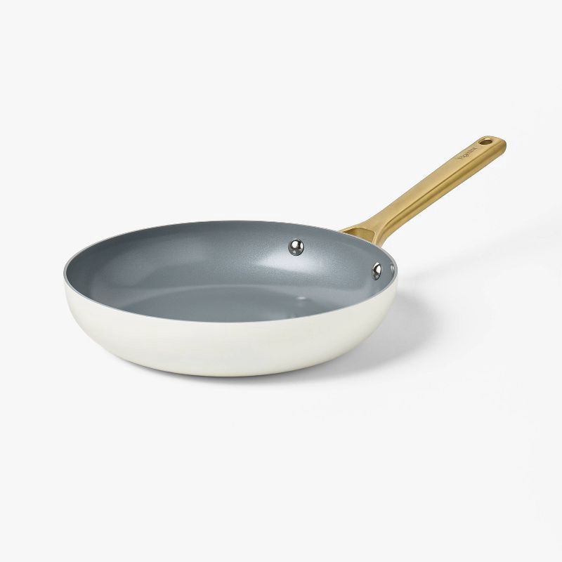 slide 1 of 8, 10" Nonstick Ceramic Coated Aluminum Frying Pan with Champagne Handle Cream - Figmint™, 1 ct