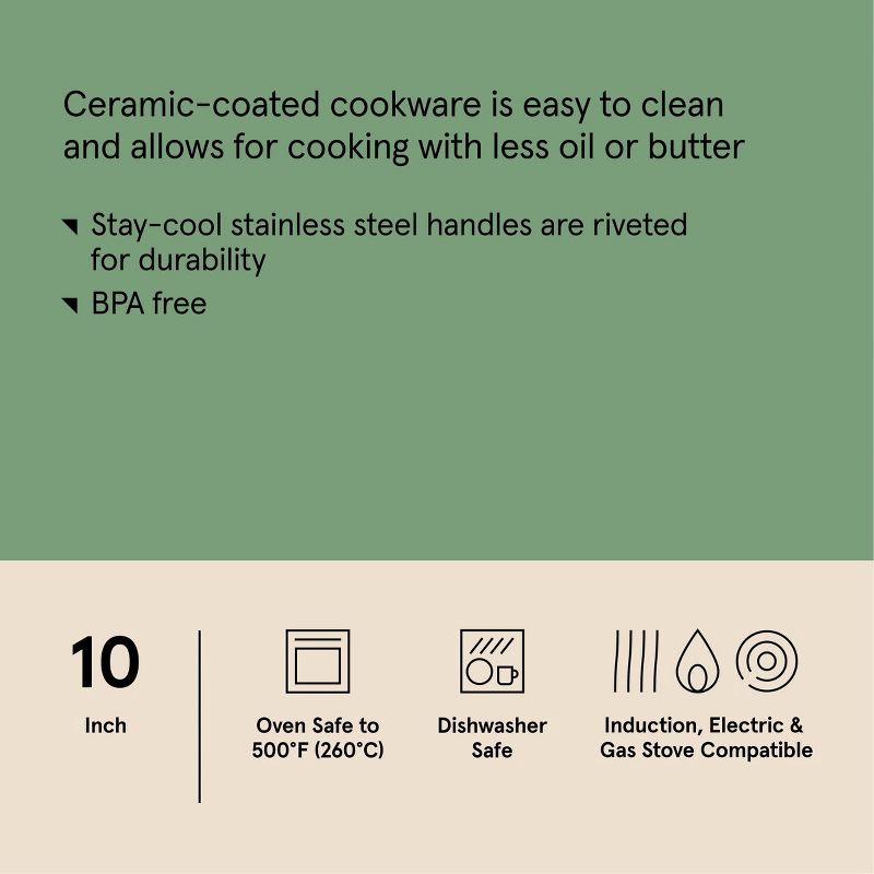 slide 7 of 8, 10" Nonstick Ceramic Coated Aluminum Frying Pan with Champagne Handle Cream - Figmint™, 1 ct