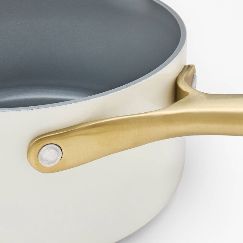 slide 4 of 8, 1.5qt Nonstick Ceramic Coated Aluminum Sauce Pan with Champagne Handle Cream - Figmint™, 1.5 qt