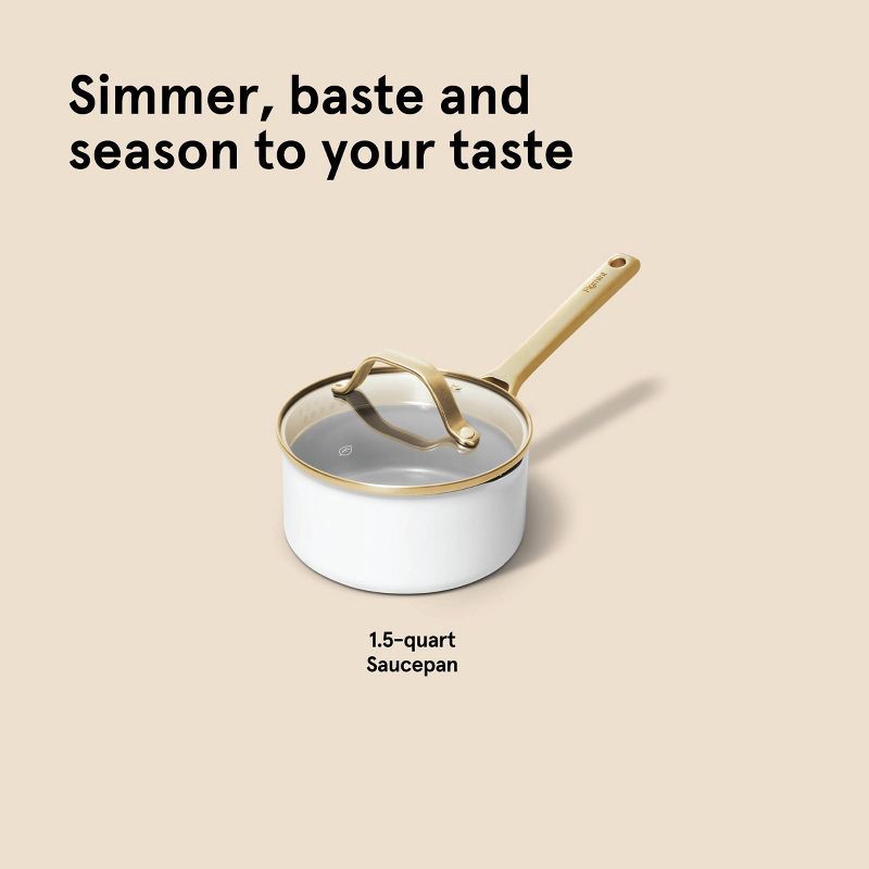 slide 8 of 8, 1.5qt Nonstick Ceramic Coated Aluminum Sauce Pan with Champagne Handle Cream - Figmint™, 1.5 qt