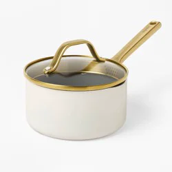 1.5qt Nonstick Ceramic Coated Aluminum Sauce Pan with Champagne Handle Cream - Figmint™