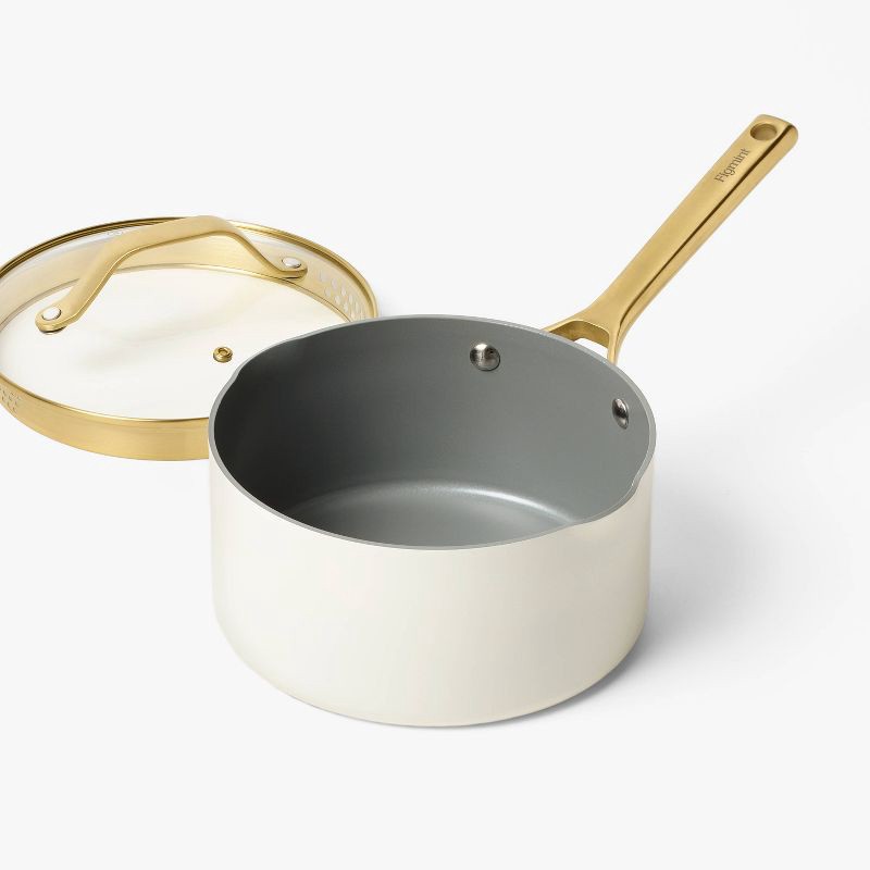 slide 3 of 8, 3qt Nonstick Ceramic Coated Aluminum Sauce Pan with Champagne Handle Cream - Figmint™, 3 qt