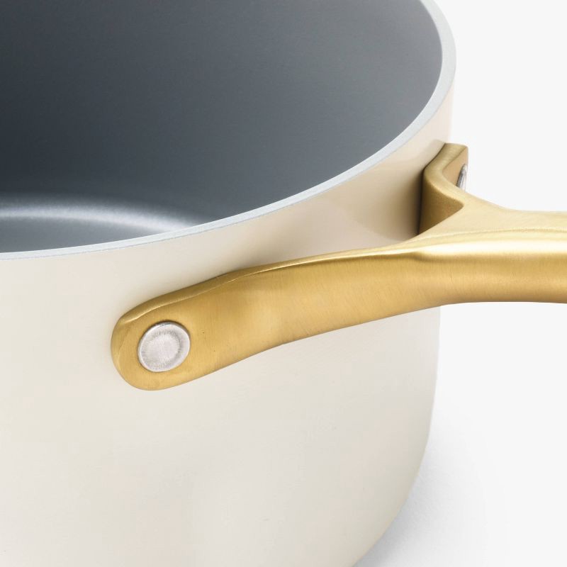 slide 4 of 8, 3qt Nonstick Ceramic Coated Aluminum Sauce Pan with Champagne Handle Cream - Figmint™, 3 qt