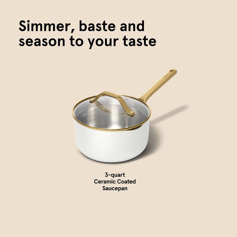 slide 8 of 8, 3qt Nonstick Ceramic Coated Aluminum Sauce Pan with Champagne Handle Cream - Figmint™, 3 qt