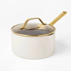 3qt Nonstick Ceramic Coated Aluminum Sauce Pan with Champagne Handle Cream - Figmint™