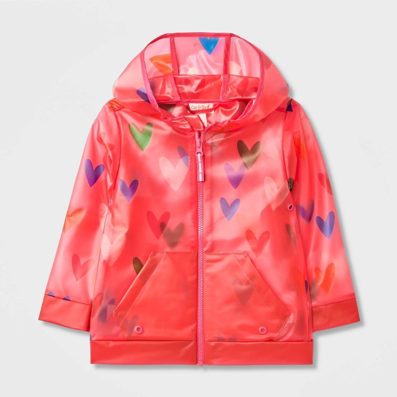 slide 7 of 7, Toddler Girls' Heart Printed Clear Rain Jacket - Cat & Jack™ Pink 5T, 1 ct