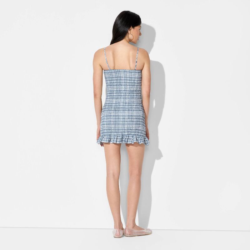 Women's Smocked Bodycon Mini Tube Dress - Wild Fable Slate Blue Plaid XS |  Shipt