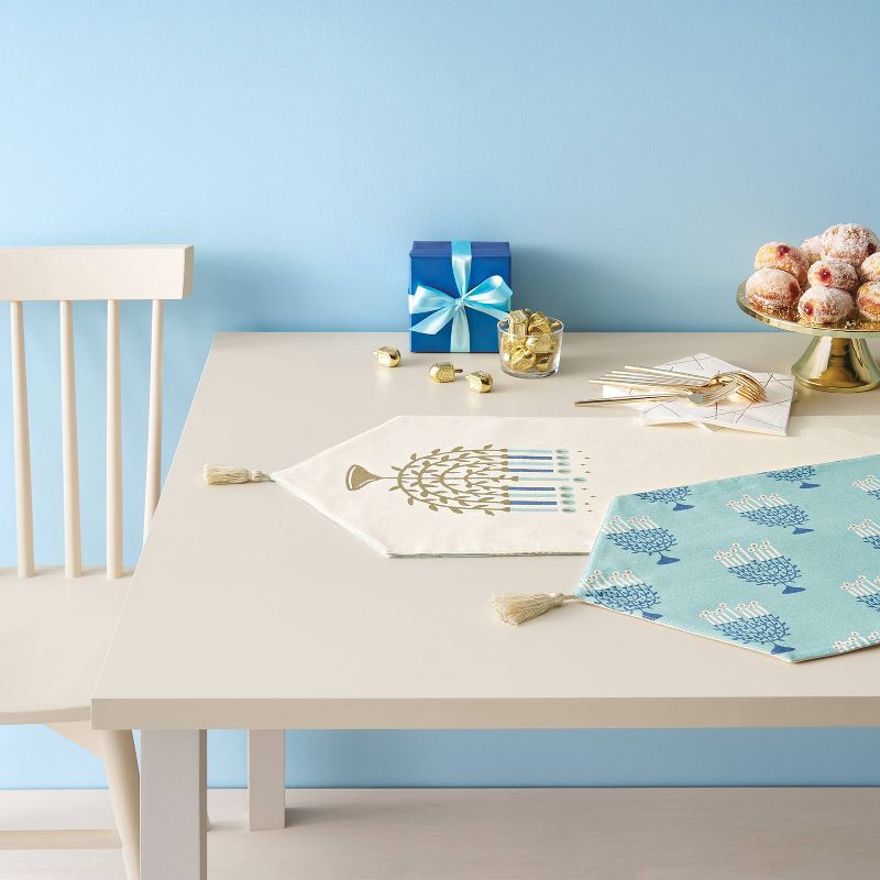 slide 2 of 3, 14"x72" Reversible Menorah Table Runner - Spritz™, 1 ct