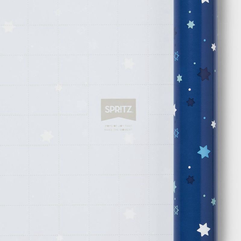 slide 3 of 3, 240"x30" Bulk Hanukkah Star and Dot Gift Wrapping Paper Blue - Spritz™, 1 ct