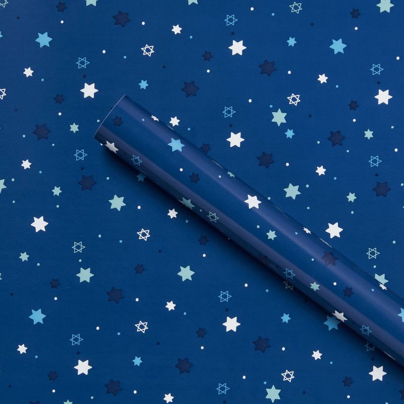 slide 1 of 3, 240"x30" Bulk Hanukkah Star and Dot Gift Wrapping Paper Blue - Spritz™, 1 ct