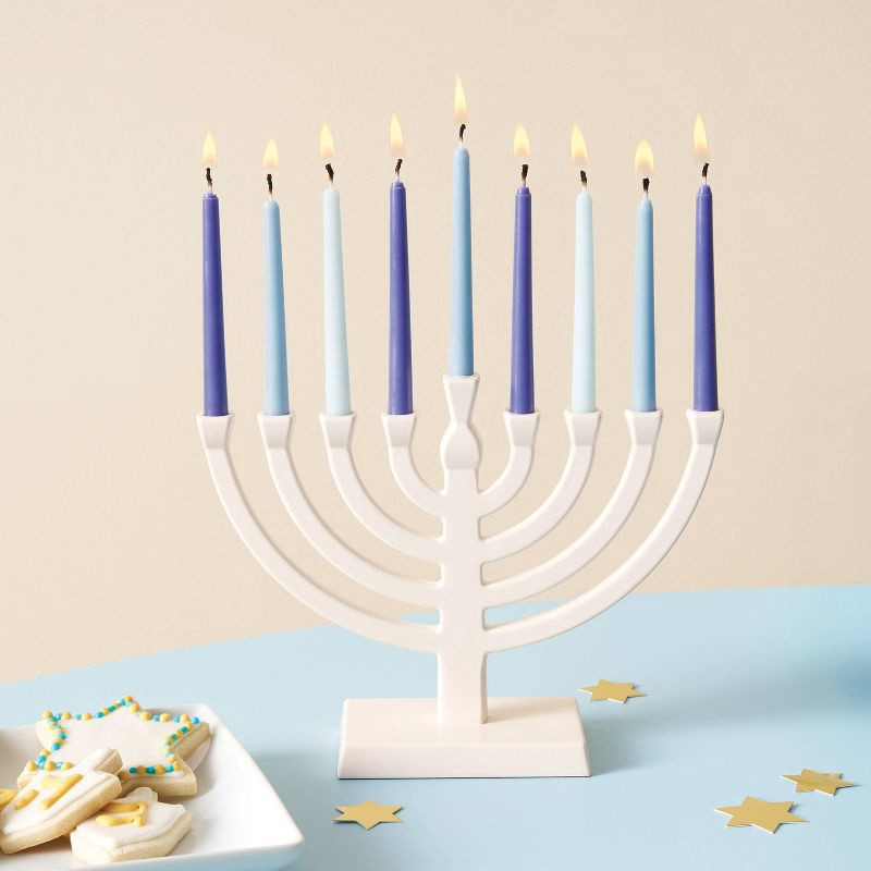 slide 2 of 3, 45ct 3.5" Hanukkah Menorah Unscented Taper Candles Assorted Blues - Spritz™, 45 ct