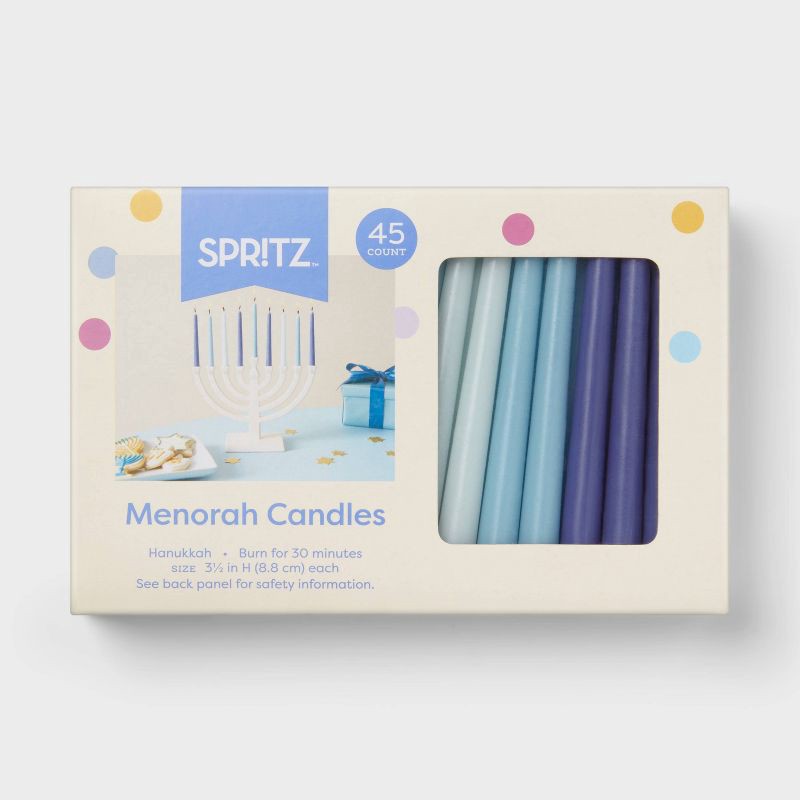 slide 3 of 3, 45ct 3.5" Hanukkah Menorah Unscented Taper Candles Assorted Blues - Spritz™, 45 ct