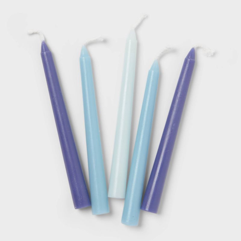 slide 1 of 3, 45ct 3.5" Hanukkah Menorah Unscented Taper Candles Assorted Blues - Spritz™, 45 ct