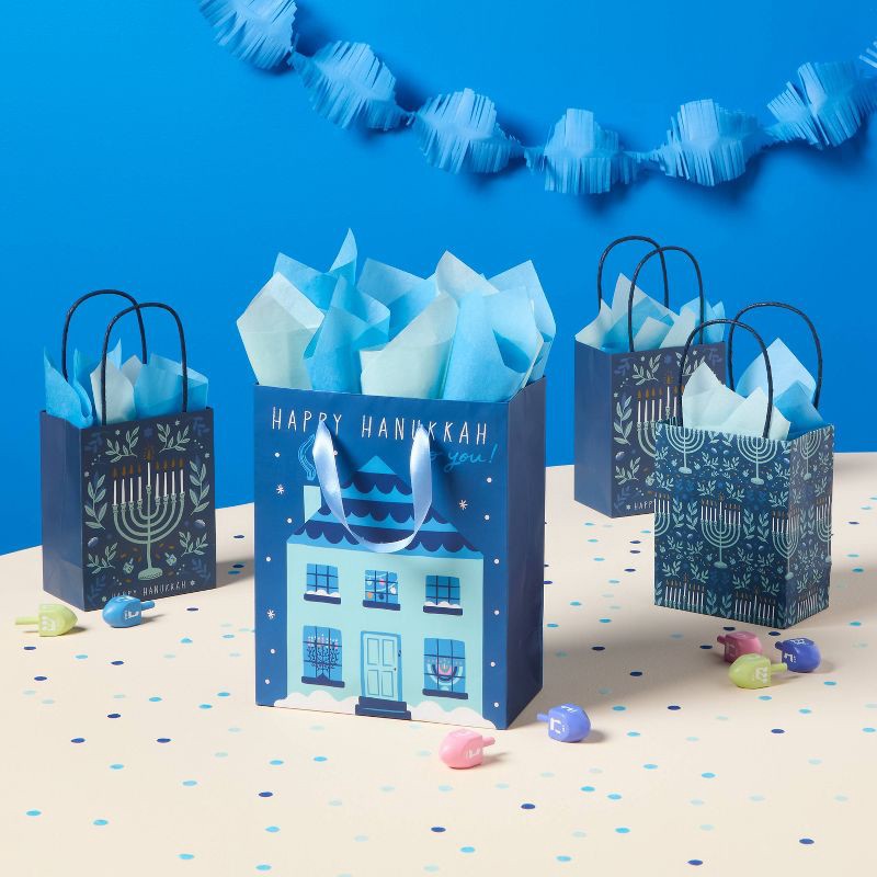 slide 2 of 3, Small 'Happy Hanukkah to You' Gift Bag Blue - Spritz™, 1 ct