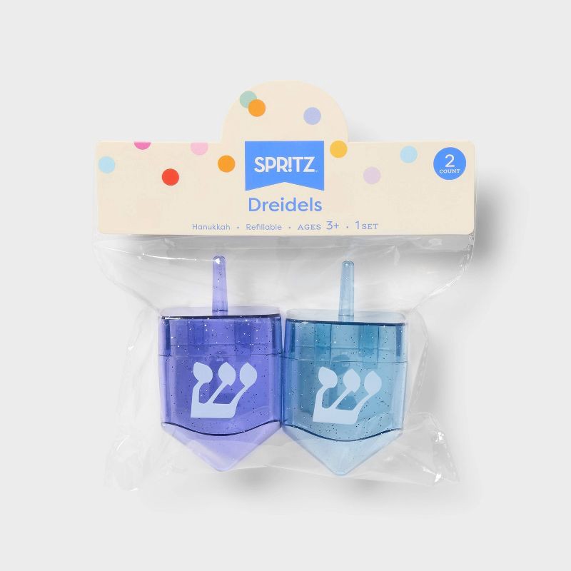 slide 3 of 3, 2ct Fillable Transparent Dreidels Blue/Purple - Spritz™, 2 ct