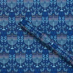 96"x30" Premium Elevated Hanukkah Menorah Gift Wrapping Paper Blue - Spritz™