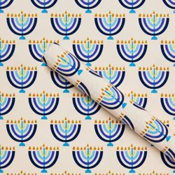 240"x30" Bulk Hanukkah Menorah Gift Wrapping Paper White/Blue - Spritz™