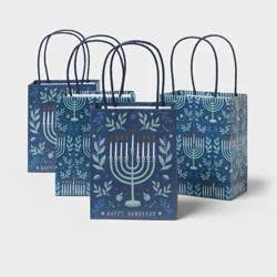 4pk Small Hanukkah Menorah Gift Bags Blue - Spritz™