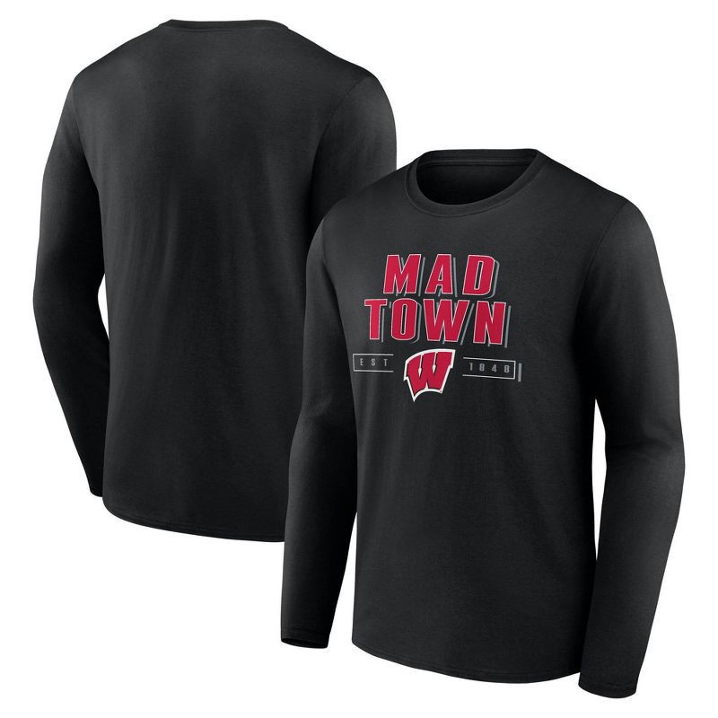 slide 3 of 3, NCAA Wisconsin Badgers Men's Long Sleeve Black T-Shirt - XL, 1 ct
