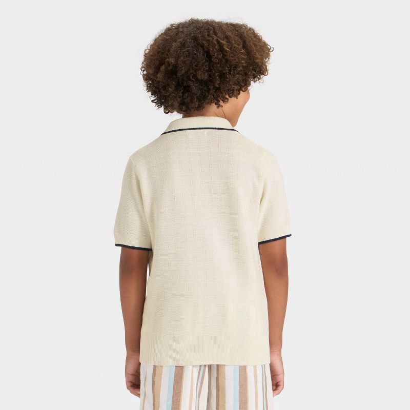 slide 2 of 3, Boys' Short Sleeve Polo Sweater - Cat & Jack™ Cream M, 1 ct
