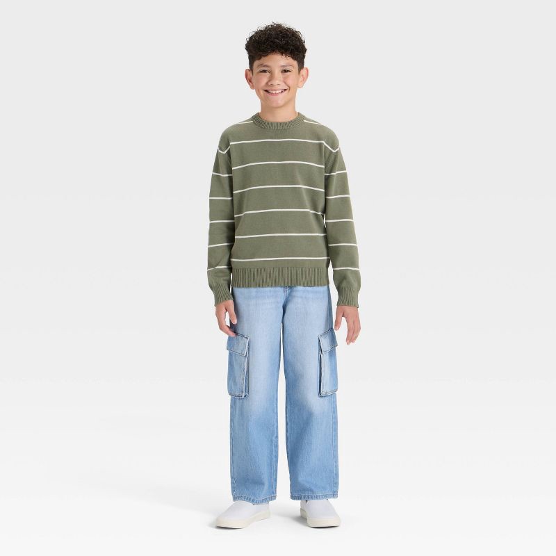 slide 3 of 3, Boys' Striped Pullover Sweater - Cat & Jack™ Olive Green/Cream L, 1 ct