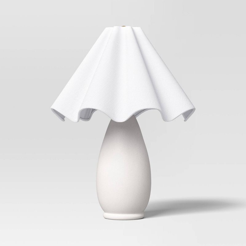 slide 1 of 4, Wavy Shade Collection with Ceramic Base Table Lamp White - Threshold™, 1 ct