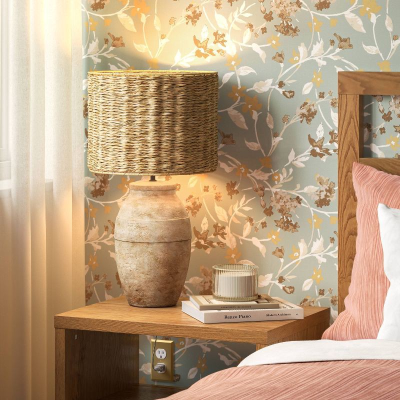 slide 2 of 4, 24"x13" Large Ceramic Table Lamp with Woven Shade Sandstone - Threshold™, 1 ct