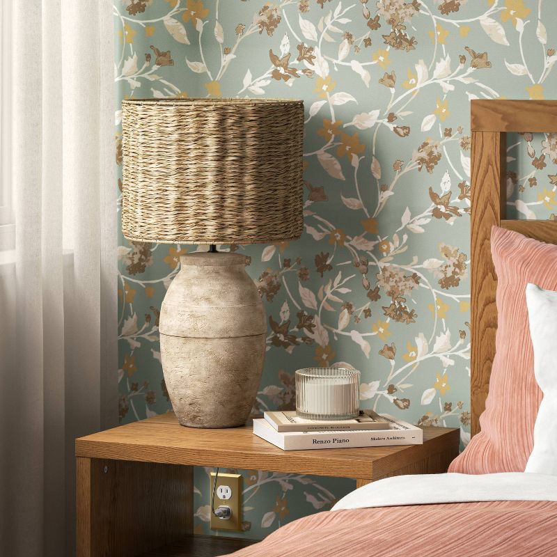 slide 3 of 4, 24"x13" Large Ceramic Table Lamp with Woven Shade Sandstone - Threshold™, 1 ct