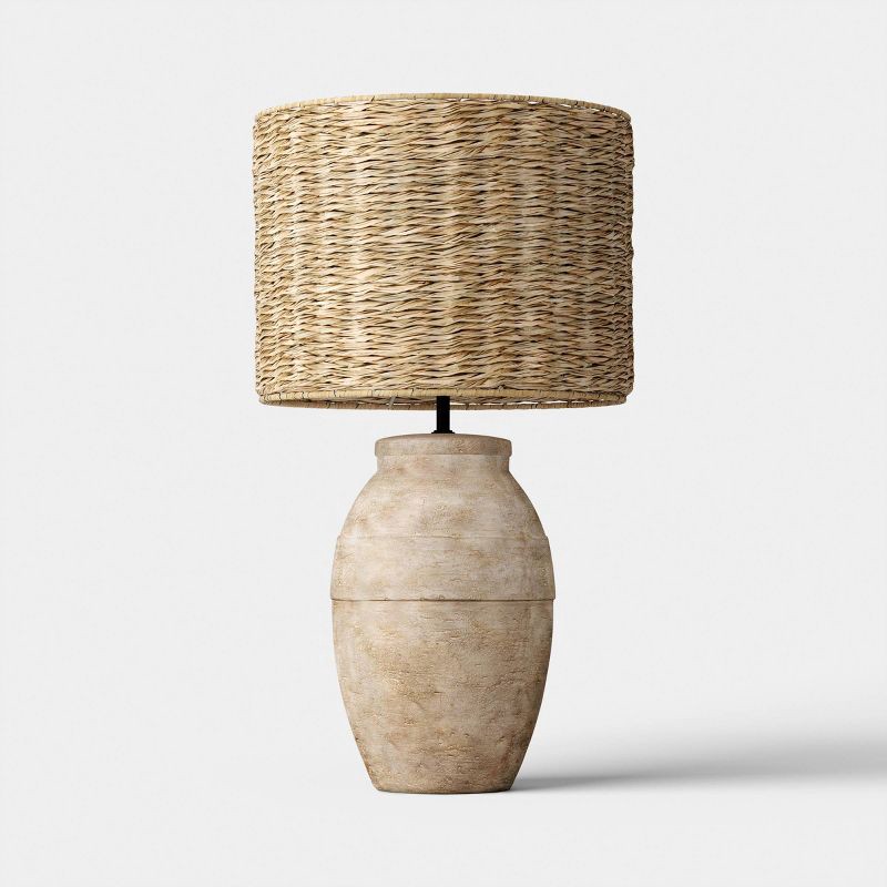 slide 1 of 4, 24"x13" Large Ceramic Table Lamp with Woven Shade Sandstone - Threshold™, 1 ct