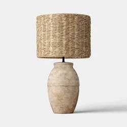 24"x13" Large Ceramic Table Lamp with Woven Shade Sandstone - Threshold™