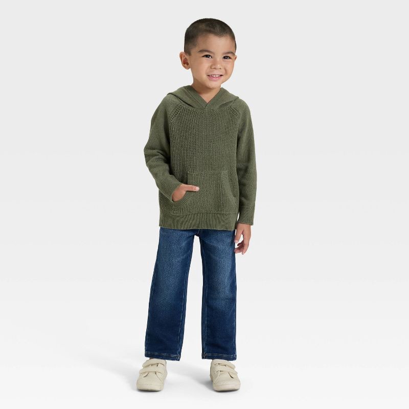 slide 3 of 3, Toddler Boys' Waffle Hooded Sweater - Cat & Jack™ Olive Green 2T, 1 ct